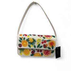 White Beaded Citrus-Print Shoulder Bag